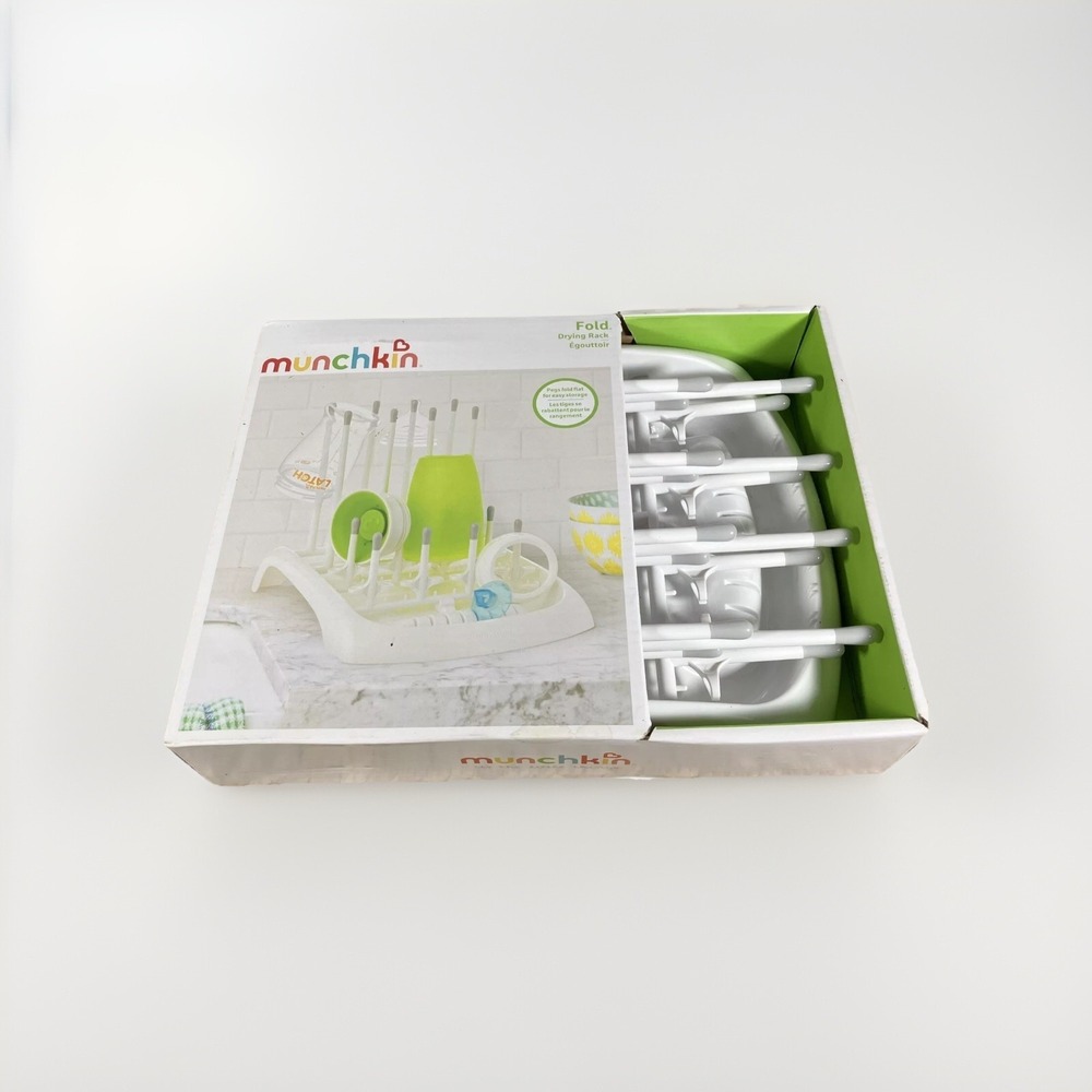 New Munchkin Fold & Store Folding Baby Bottle Drying Rack. White / Grey. Nib.